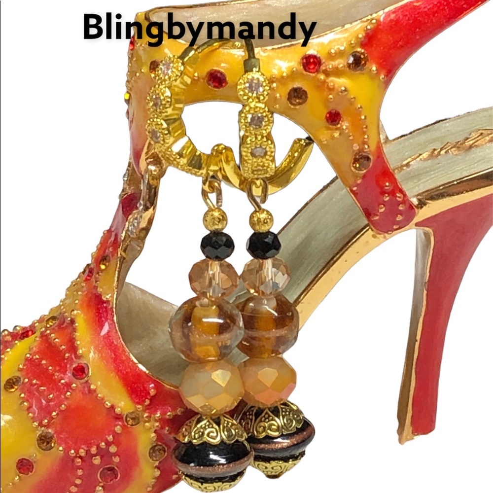 Gold lever back rhinestone and murano glass earrings-romantic